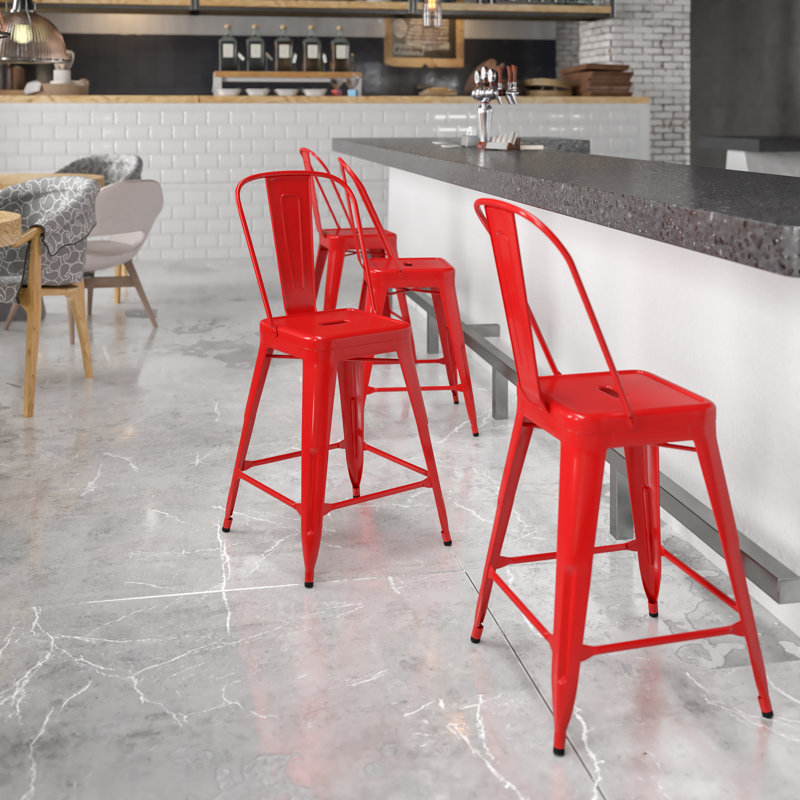 Tabouret de bar Iddings, 4, Tabouret de bar (siège d'une hauteur de 30 po), Rouge