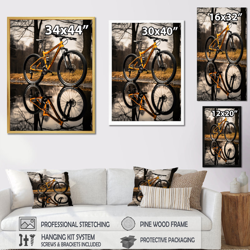 «Janyhia Bicycle Bicycle Reflections I», reproduction d'art sur toile, H 32 po x l 16 po x P 1 po, Encadrement doré