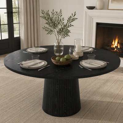 Table de salle à manger ronde en bois aggloméré avec base en bois, style campagne moderne, 4 places