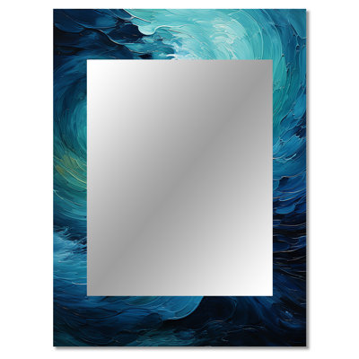 Aqua Blue And White Serenity Swirl II - Abstract Spirals Decorative Wall Mirror, Modern Mirror, Printed Metal Art
