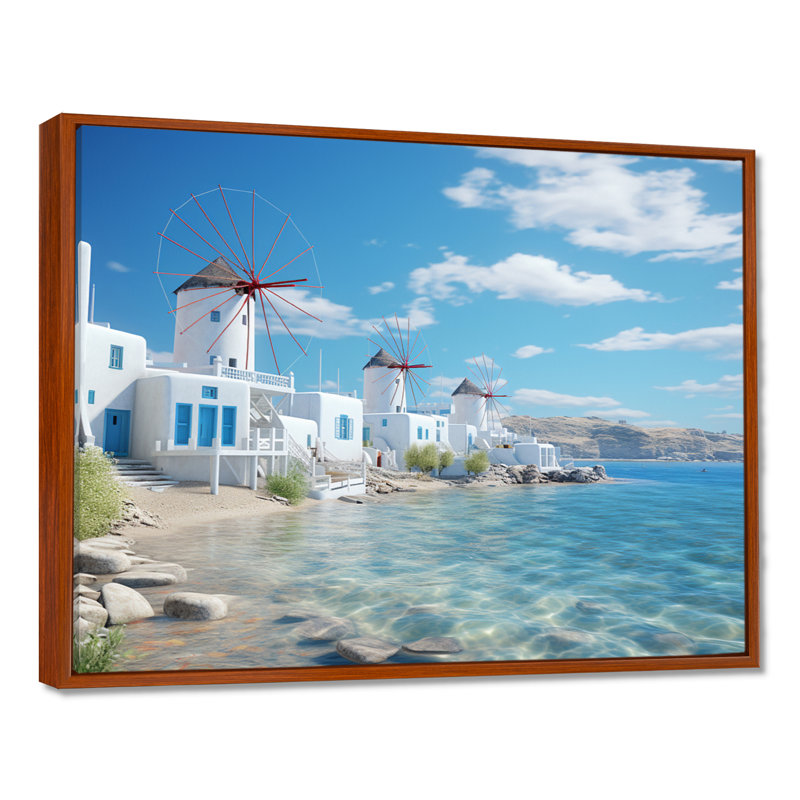 «Grèce Serenity In Mykonos - Grèce», reproduction sur toile encadrée, H 34 po x l 44 po x P 1,5 po, Cadre flottant brun