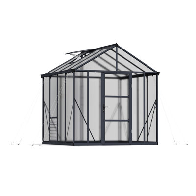 Palram - Canopia Glory 8' W x 8' D Premium Walk-In Hobby Twin Wall Polycarbonate Aluminum Frame Greenhouse Kit with Roof Vents - Gray