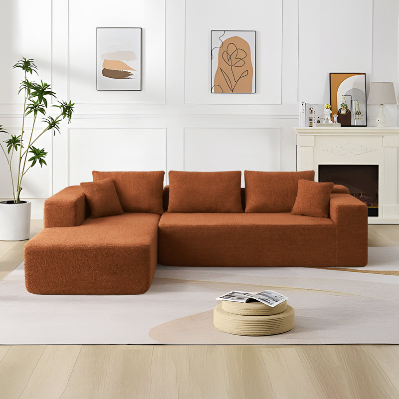 Canapé modulaire en L Sherpa, Fausse fourrure orange