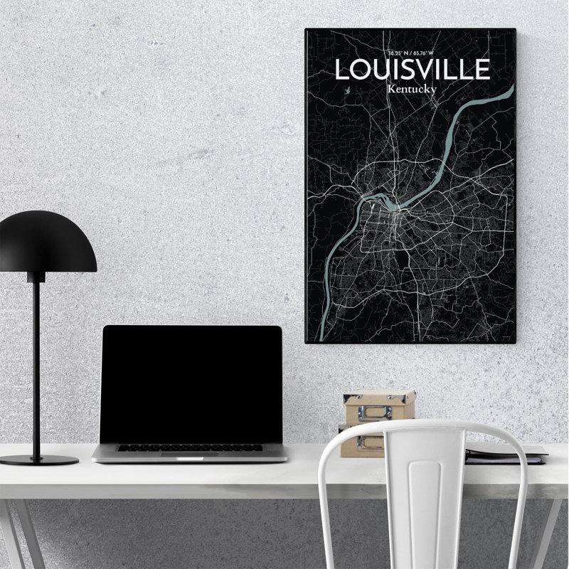 «Louisville City Map», impression, Gris/noir, H 36 po x l 24 po