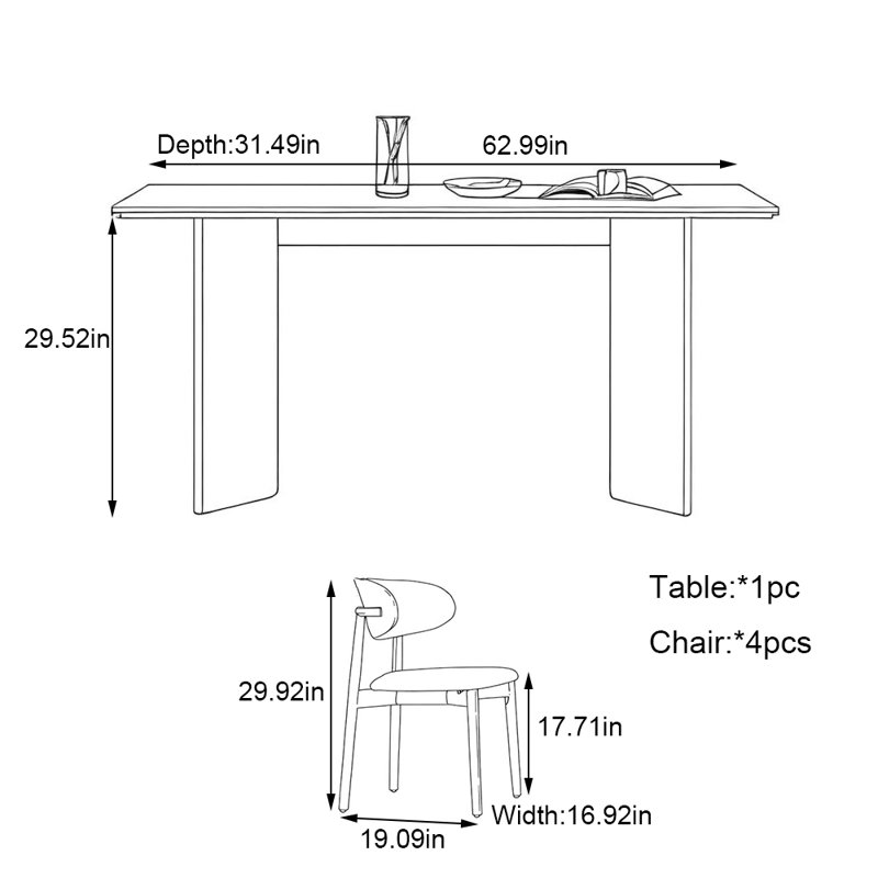 Ensemble de table de salle à manger Minimalist, 29.52"H x 62.99"L x 31.49"W