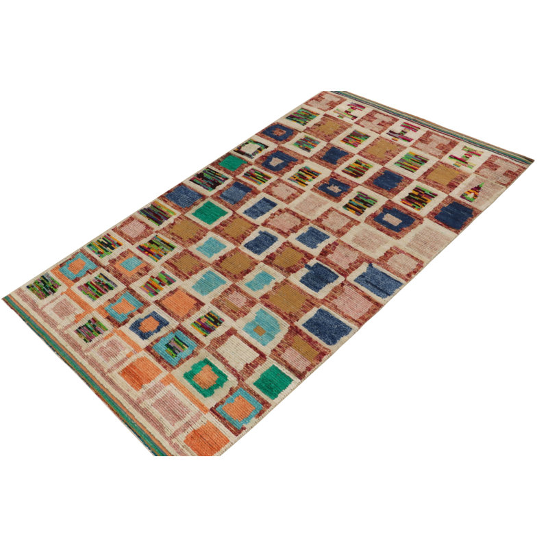 Moroccan Hand Knotted Silk Geometric Area Rug, Rectangle 6' x 9'