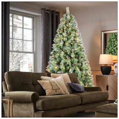 Arbre de Noël avec 450 lumières DEL blanc chaud - 1588 pointes en PVC et aiguilles dures, 92 pommes de pin, conception à branches articulées, support en métal robuste - arbre de Noël réaliste
