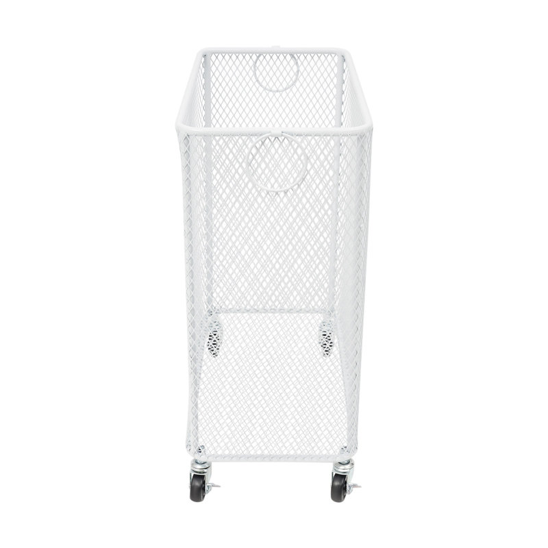 Mesh Hamper Laundry Basket Cart With Wheels, White