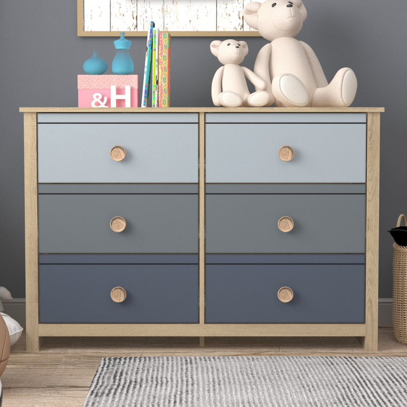 Bustillo 46.1'' W kids 6 -Drawer Dresser, Oslo Oak/Stone Gray/Cool Grey/Night Owl