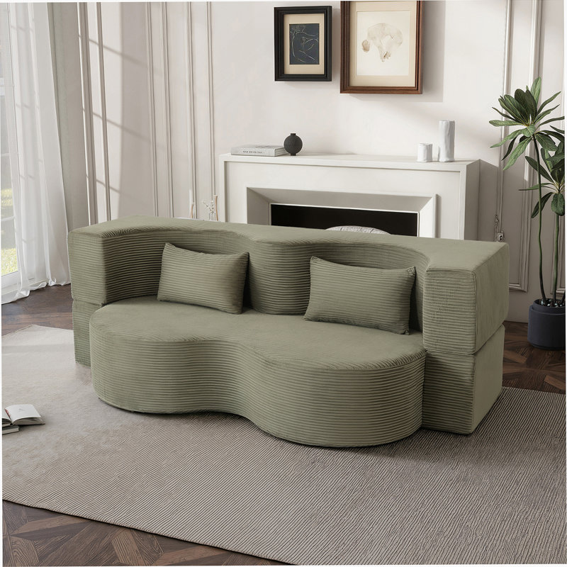 Boneless 2-In-1 Foldable Sofa Bed, 75 Inch Convertible Compressed Sleeper With Memory Foam And Faux Fur Upholstery, Includes 2 Pillows For Comfort