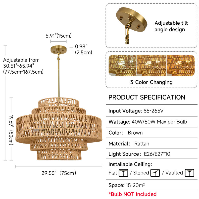 Luminaire de lustre en rotin Boho