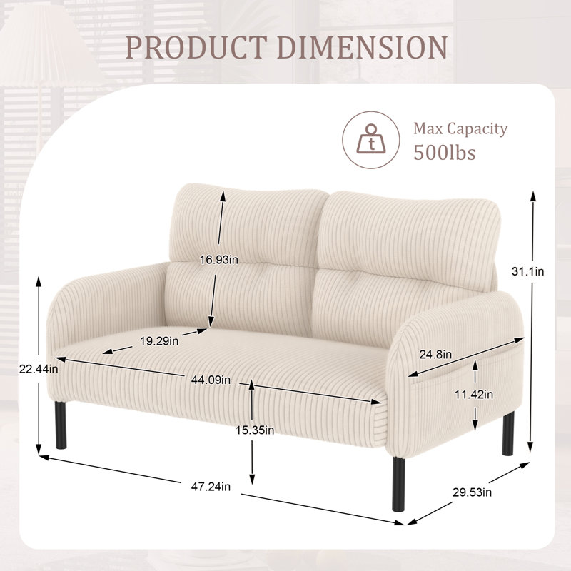 comfortable monochrome double sofa, suitable for living rooms and bedrooms, Beige