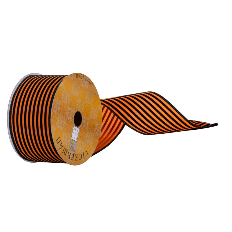 Velours de jardin 2,5 po x 10 po Vickerman et ruban câblé., Noir / orange
