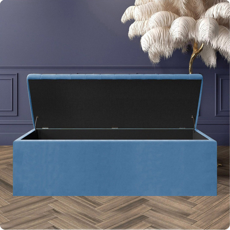 Safar Wide Velvet Rectangle Solid Color Standard Ottoman Box with Storage, 120 cm, Duck Egg Plush Velvet