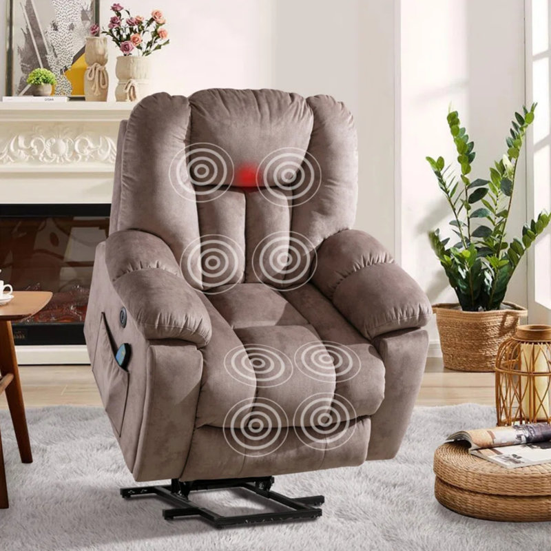  41'' Oversized Power Lift Chair - Heated Massage Electric Recliner with Hidden Cup Holders, USB Port & Super Soft Padding 