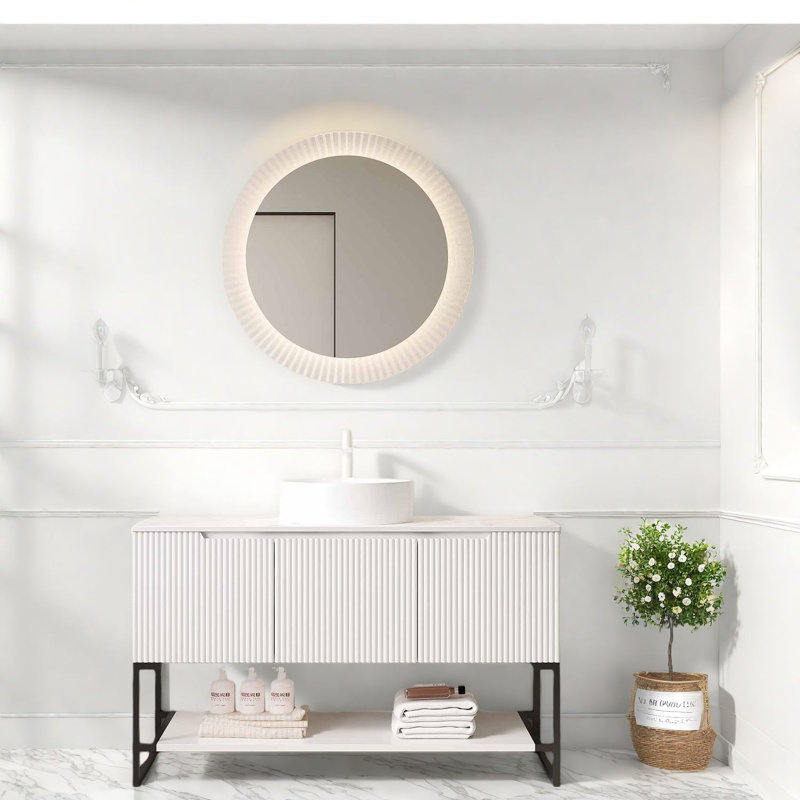Meuble-lavabo et lavabo spacieux avec rangement, finition blanc de Carrare