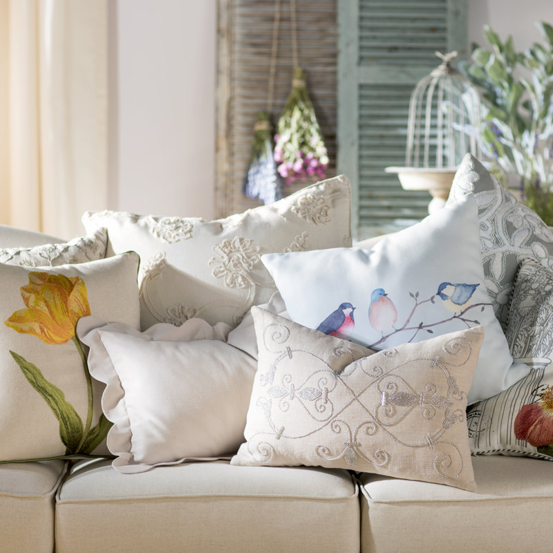 Coussin lombaire en coton géométrique Circee, Blanc antique