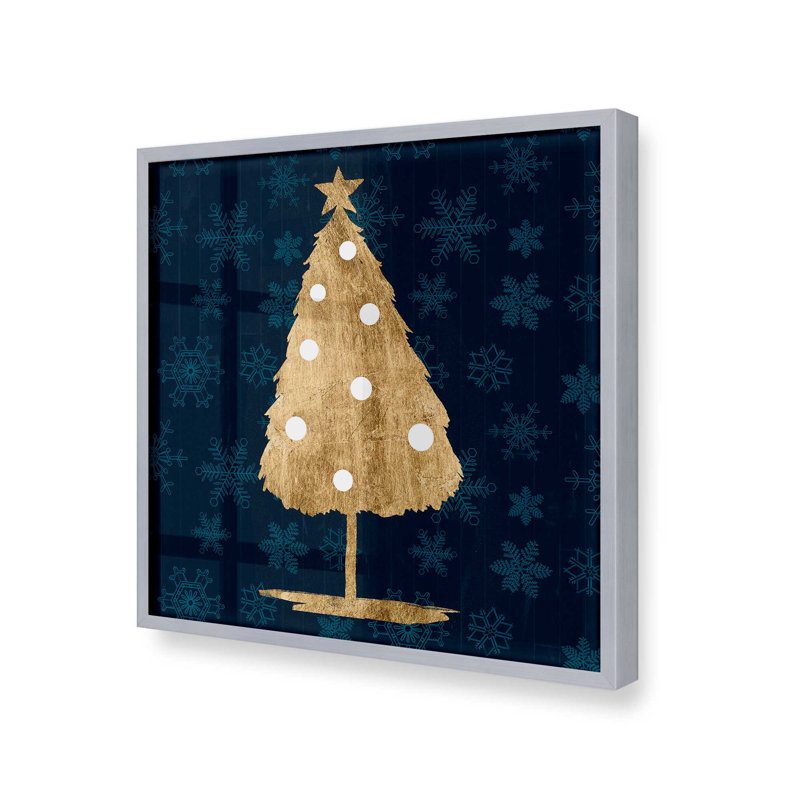 Arbre des Fêtes avec imprimé bleu marine I, Cadre simple en chrome poli, bois massif, H 21,75 po x l 21,75 po