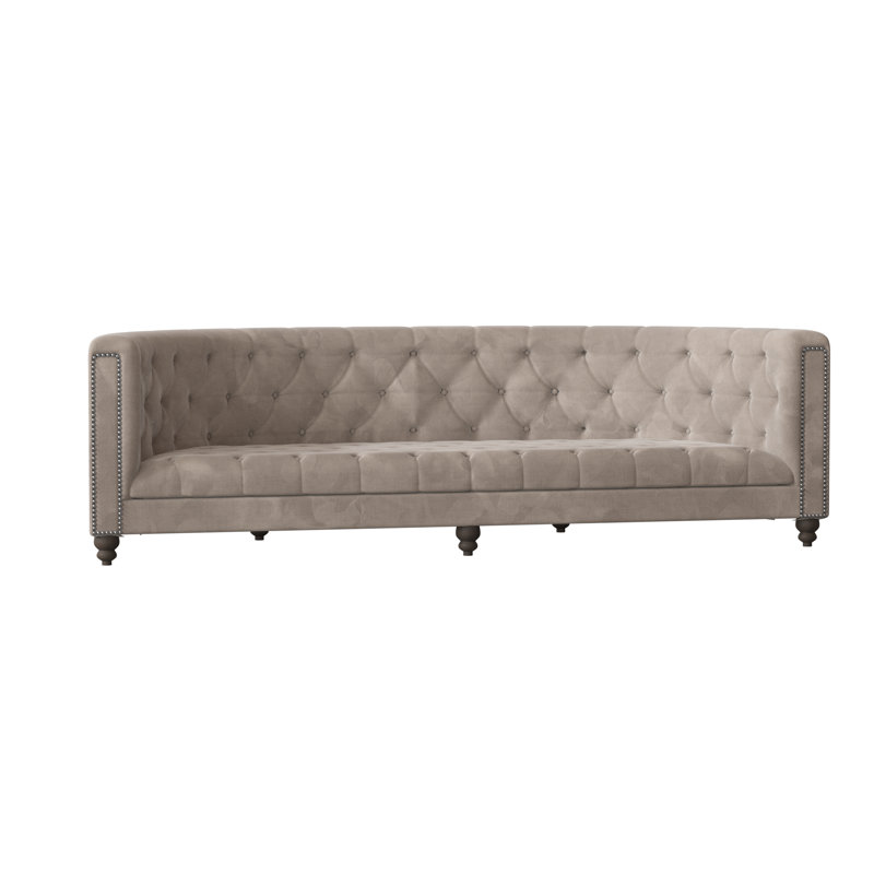 Canapé Sarah, Blanc antique, Nickel brillant, Velours performance Bella Pearl