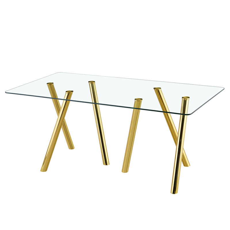 table de salle à manger, H 30 po x l 71 po x P 35,4 po, Doré, Métal métal