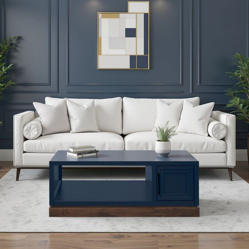 Table basse Nora 48 po, aucun assemblage requis, denim bleu et finition whisky, Bleu