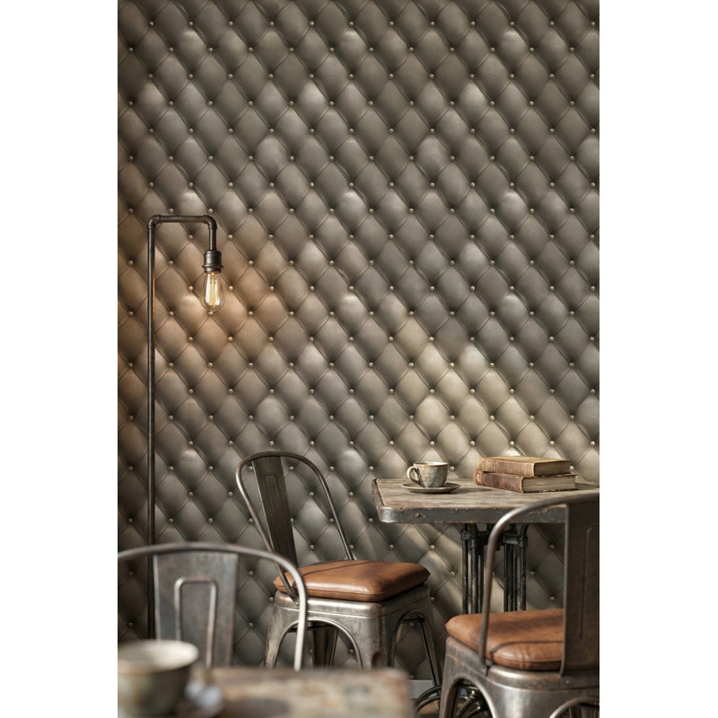 Papier peint touffeté en cuir géométrique, Gris