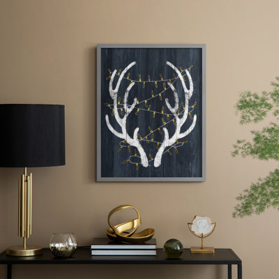 Antlers & Lights Framed Print - Solid Wood