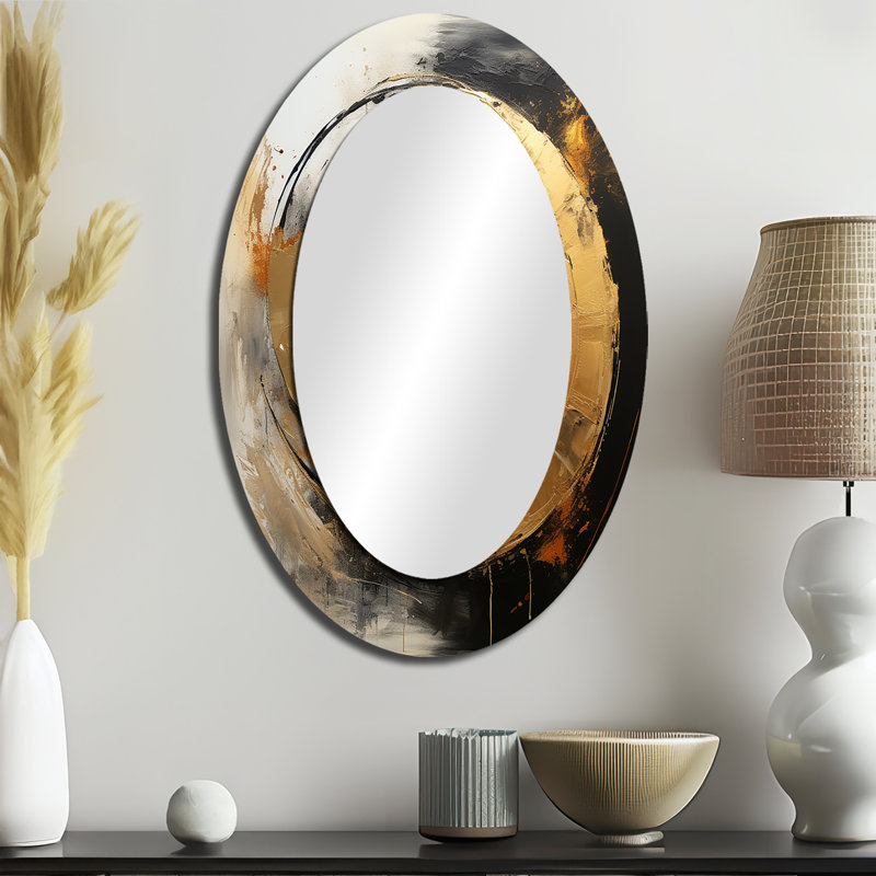 Yin Yang - Au-delà de la dualité - Abstrait miroir doré et noir abstrait et moderne, 36 po x 24 po