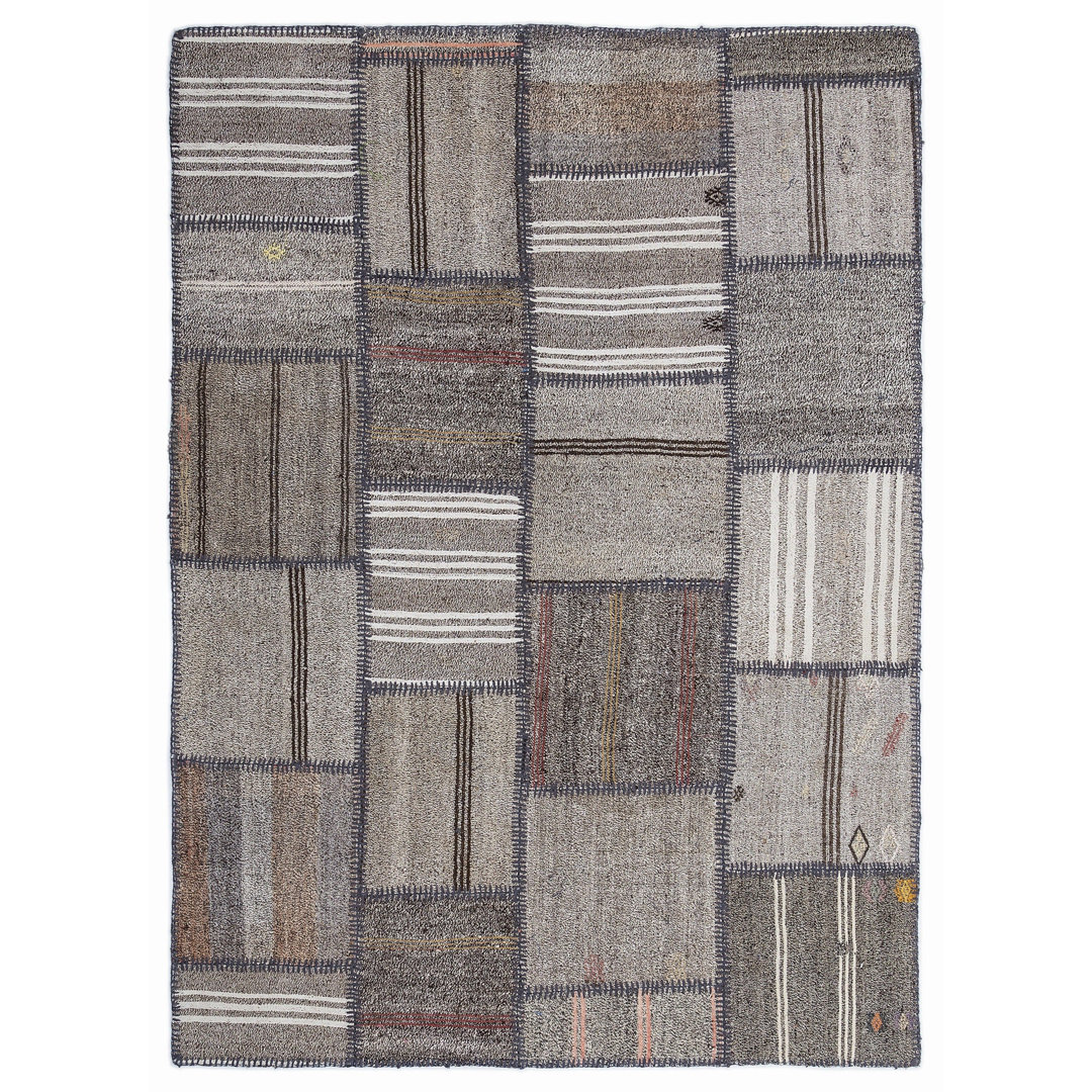 Teselya Brown Striped Wool Handmade Area Rug