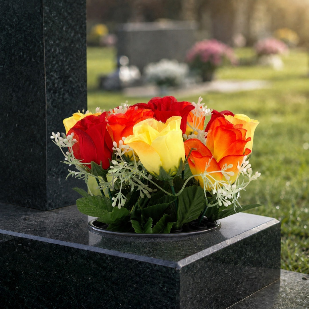 Artificial Silk Flower Grave Pot Memorial - Cemetery Graveside Tribute