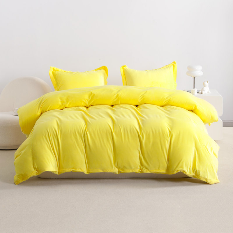 Polyester Duvet Cover, Yellow, Twin Duvet Cover + 1 Standard Sham