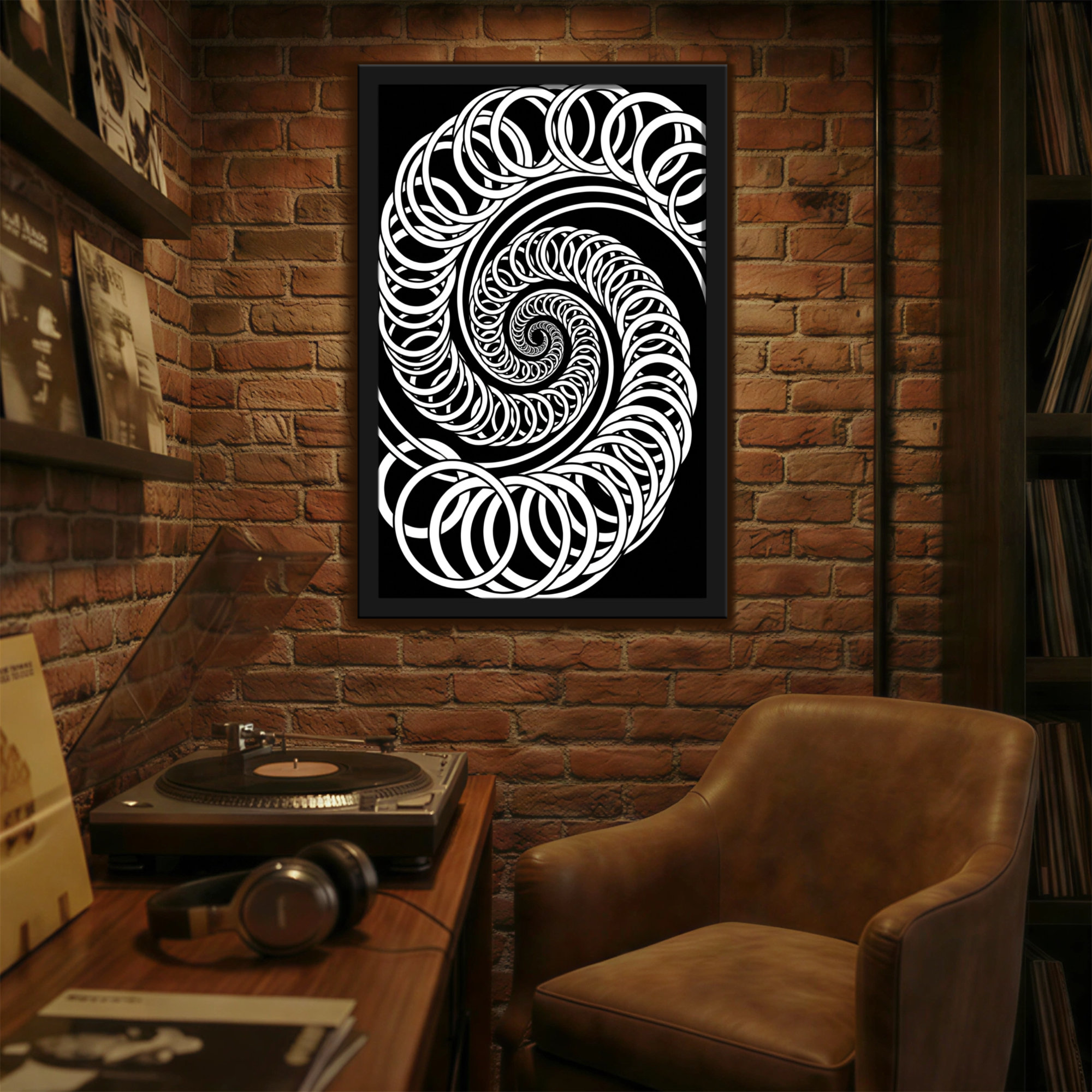 Wrought Studio™ Abstract Spiral Circles Pattern Black White Art Design ...