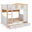 Lit superposé de style maisonnette avec tiroirs, lit superposé en bois avec supports de rangement intégrés et échelle pour jouer-827917234