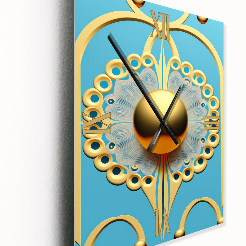 Très grande horloge murale moderne Blossoming Golden Moon II, H 32 po x l 24 po x P 1 po