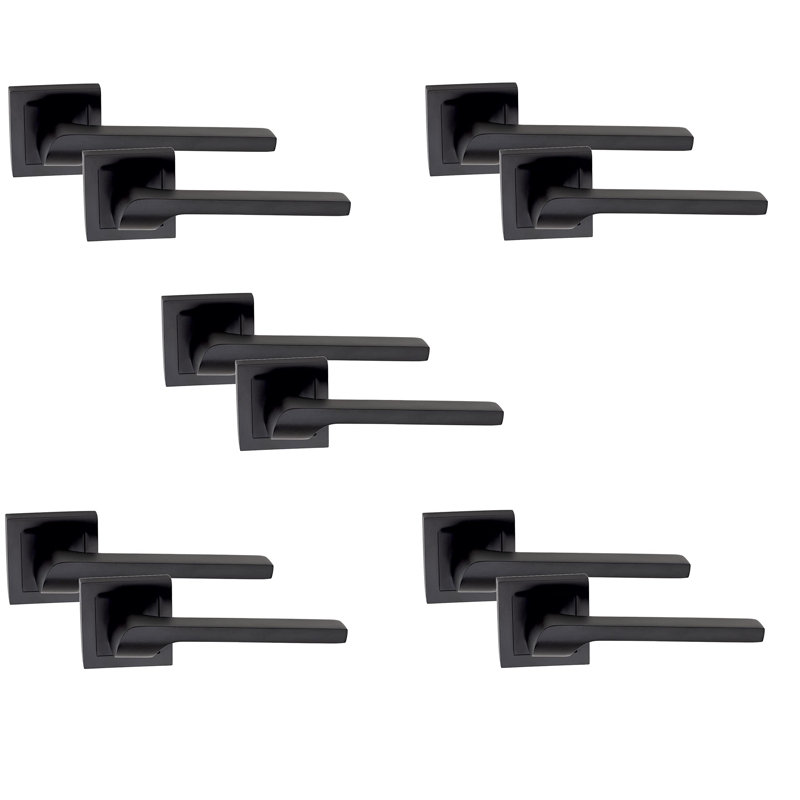  5 Pairs Sigma Design Door Handles Set on Square Rose in Matt Black Finish
