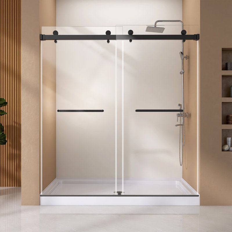 56-60" W x 76" H Double Sliding Frameless Shower Door with 5/16 in. Tempered Glass, Matte Black