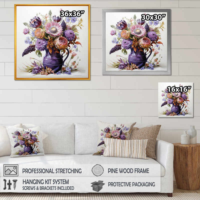 Thistle Bouquet Still Life I, reproduction d'art sur toile, H 24 po x l 24 po x P 1 po, Cadre simple noir