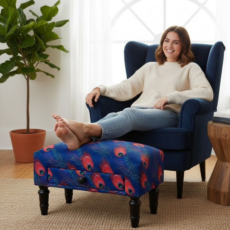 Elegant 40cm Wide Ottoman – Comfortable Footstool with Storage Drawer for Bedroom, Living Room, or Home Spaces