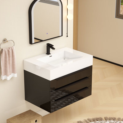 Finition du meuble-lavabo mural simple de 30 po Jessica: chêne teck