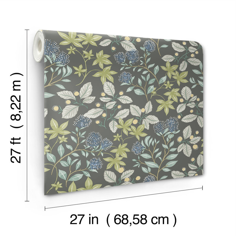 Mildred Charcoal Botanical Trail Wallpaper