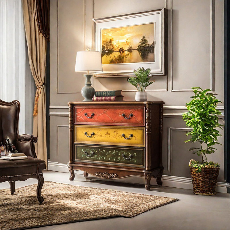 Painted Roman column drawer accent chest