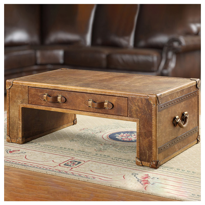 Table basse vintage en cuir huilé, Tanné