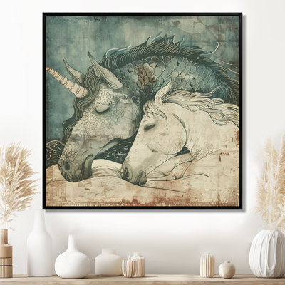 Décoration murale cheval blanc qui dort avec licorne