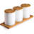 Ceramic Sugar Bowls With Bamboo Lids And Spoons- -Functional Round Condiment Jar For Home- Spice Storage Canister,10.8 Oz 320 ML,3 Pcs Set