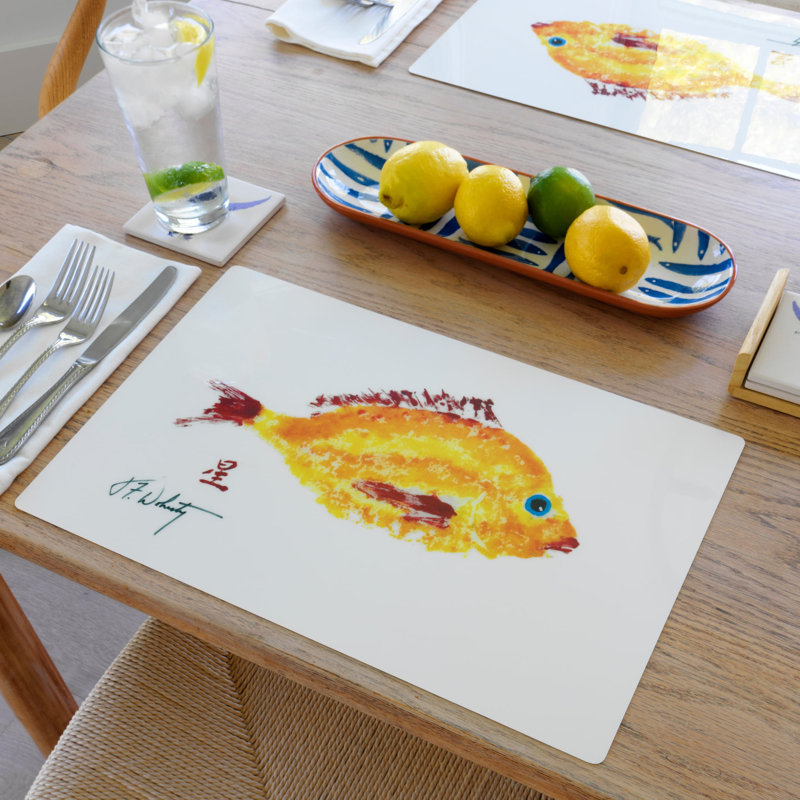 Ensemble de 8 napperons jaune et rouge Scup Fish