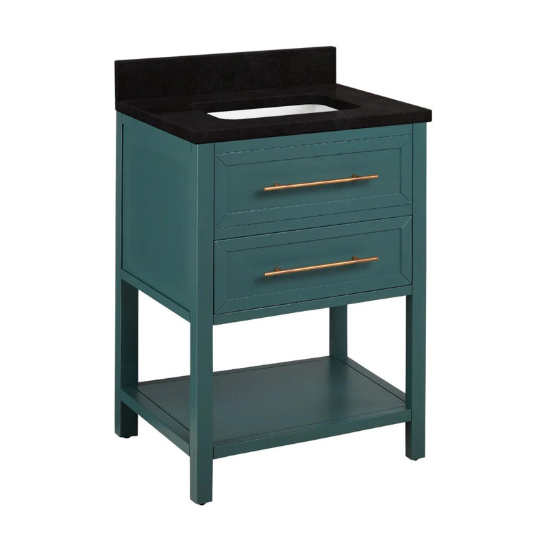 24" Robertson Single Bathroom Vanity Set with Rectangular Undermount Sink, No Drillings, Midnight Navy Blue, Carrara Marble