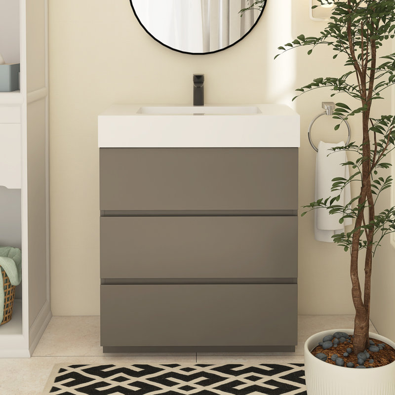 Meuble-lavabo simple Reniel, Gris, Blanc, 30"