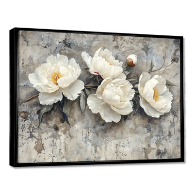 Bloom Of Peonies With Concrete Reverie II - Peonies Canvas Wall Art