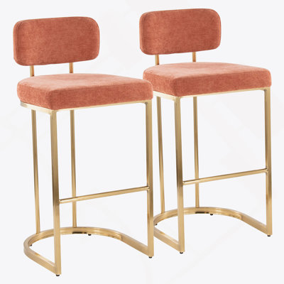 Tabouret de bar à hauteur fixe en métal doré et tissu saumon - Ensemble de 2