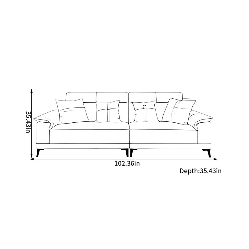 Canapé moderne en tissu à technologie simple, H 35,43 po x l 102,36 po x P 35,43 po